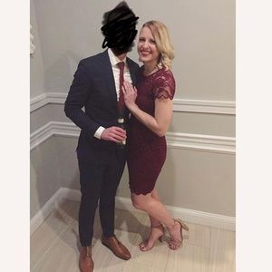 Burgundy lace mini dress